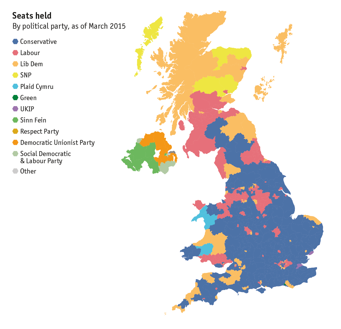 2015 Uk Election Map Seats held By political party, as of March 2015