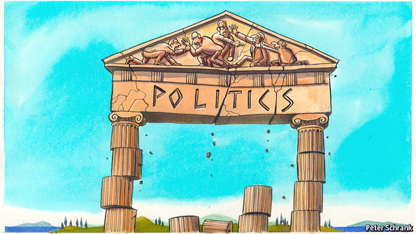 Cartoon of crumbling Greek building