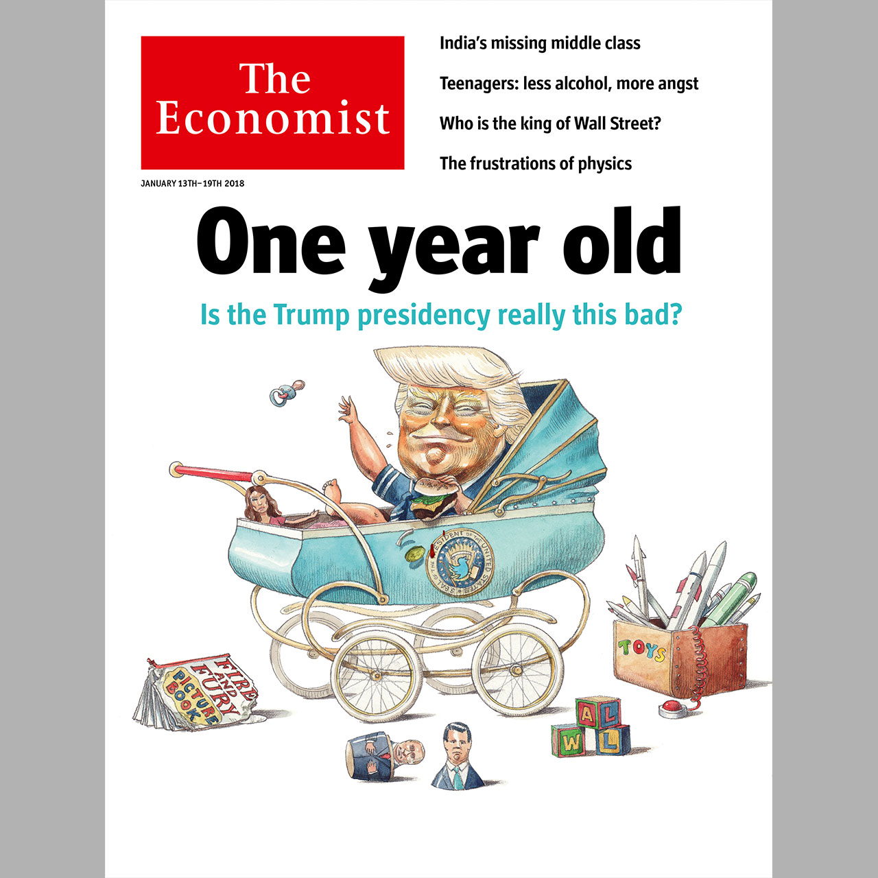 President Trump’s first year, through The Economist’s covers Twelve